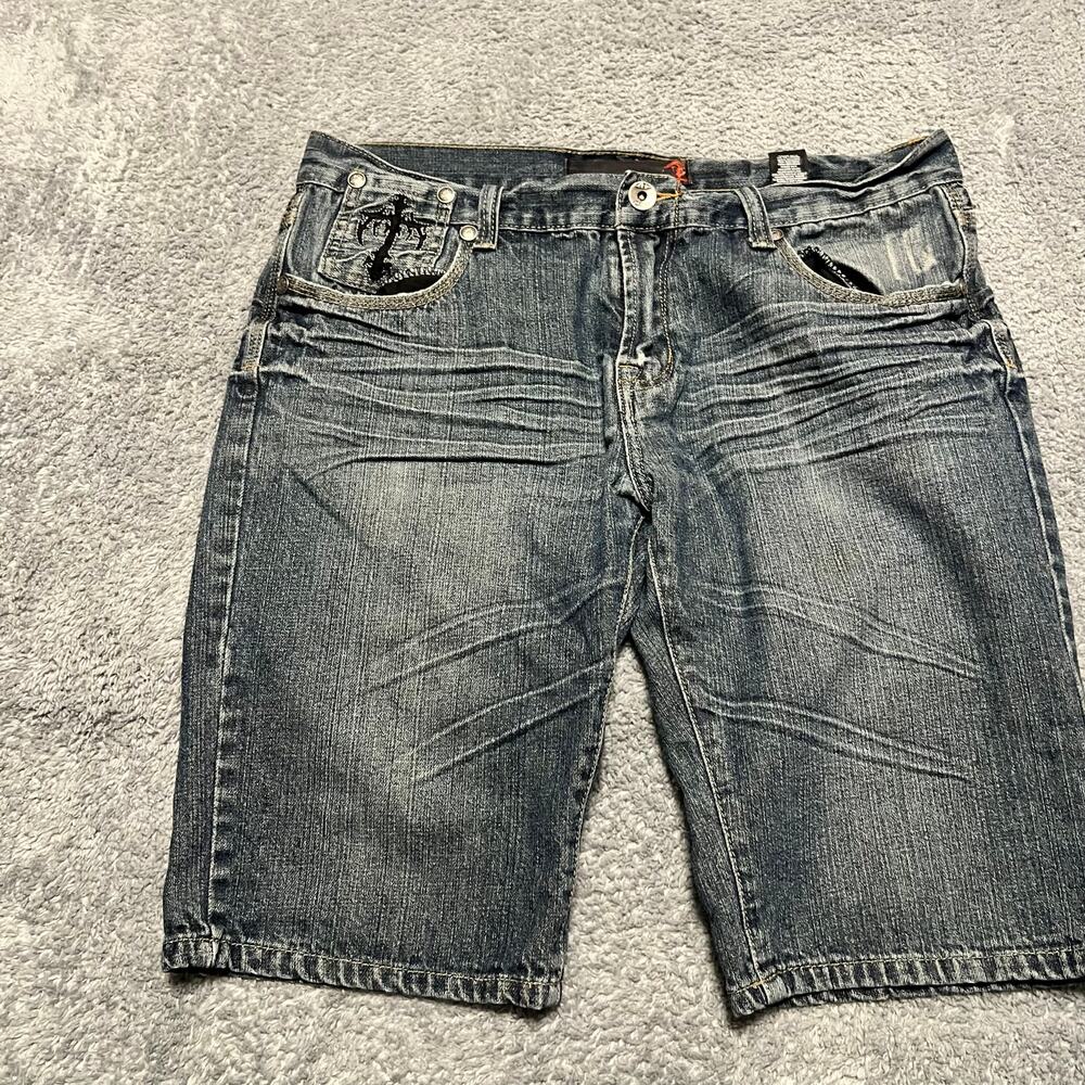 Agile Shorts Mens 34 Blue Denim Jean Shorts Jorts Cross Zipper Casual Grunge